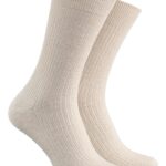 Ribbstickad strumpa med extra lös resår - Beige